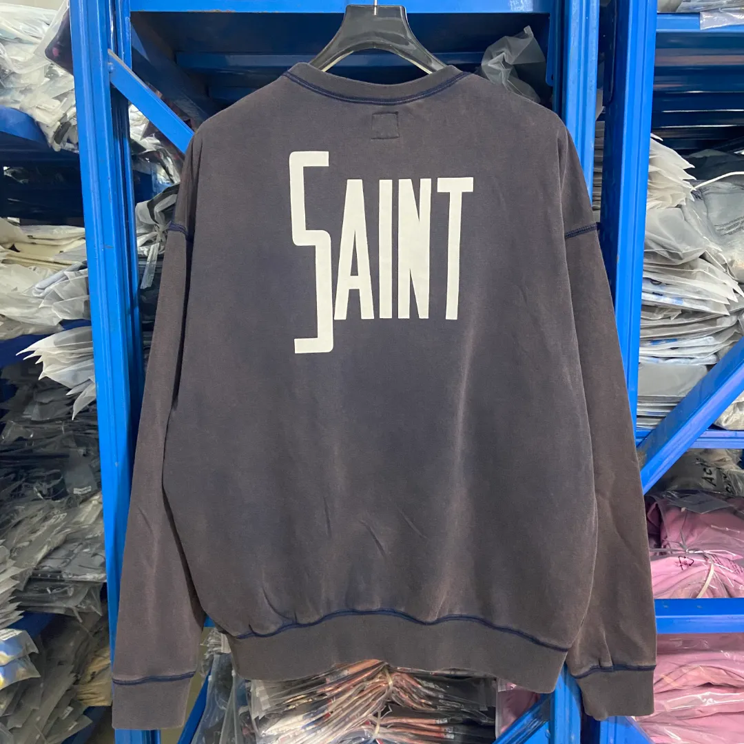 Saint Michael "FANTASIA" Mickey printed retro distressed washed-out thin round neck long-sleeved sweatshirt Fabric: 390g terry Style number: SM621 Size: S-M-L-XL Color: washed blue Price: P198